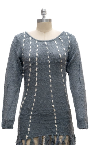 Micheal K 8872 Fringe Hem Sweater
