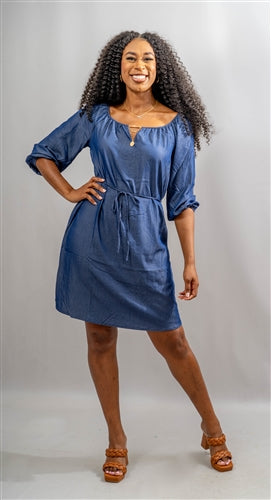 Mlle Gabrielle 112629 Denim Dress with Necklace