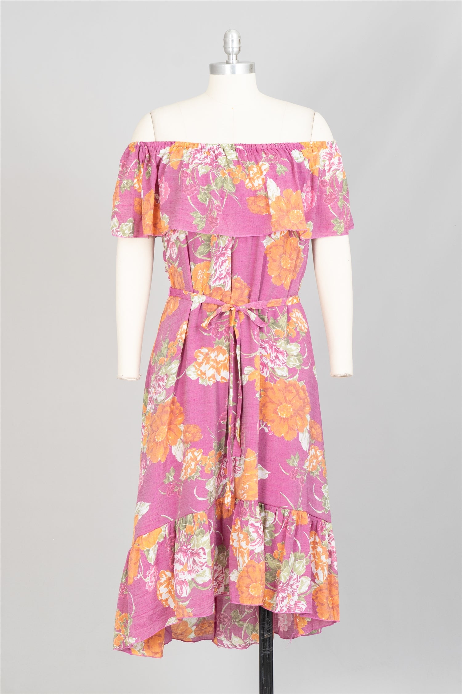 Mlle Gabrielle 122104 Floral Print Off-shoulder PlusSize Dress