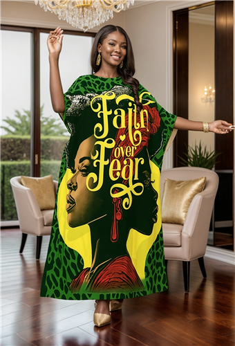 NF 1626C Faith Over Fear Print Kaftan