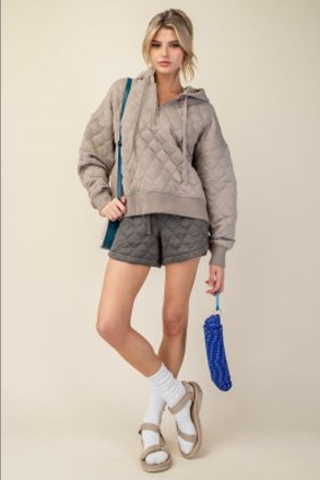 Rae Mode J3128 Quilted Quarter Zip Plus Size Hoodie Jacket