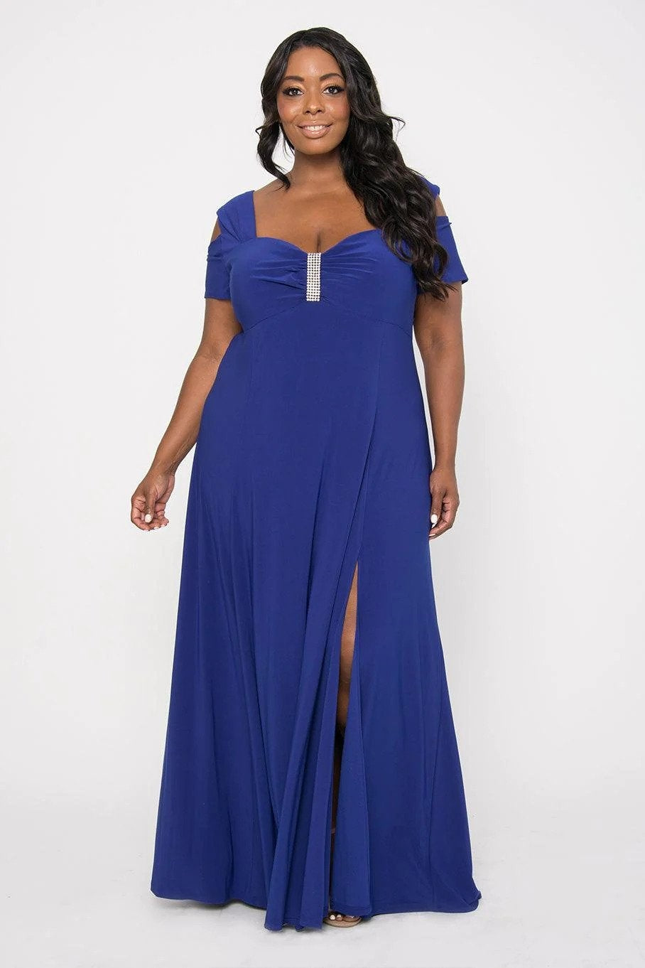 R&M Richards 1367W Cold-shoulder Plus Size Long Dress