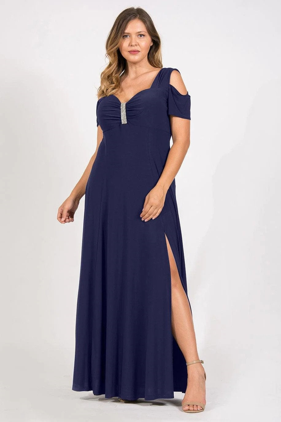 R&M Richards 1367W Cold-shoulder Plus Size Long Dress