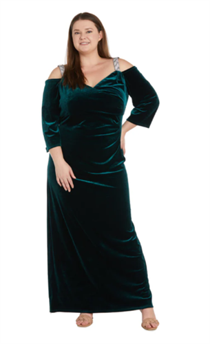 RM Richards 1489W Velvet Rhinestone Plus Size Long Dress