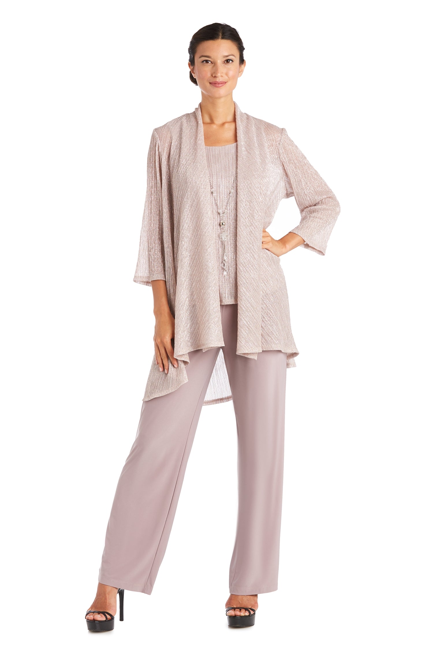 R&M Richards 7162W Crinkle Duster 3pc PlusSize Pant Set