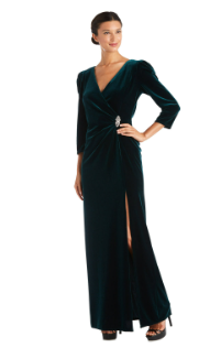 RM Richards 7576 Long Wrap Dress with Brooch