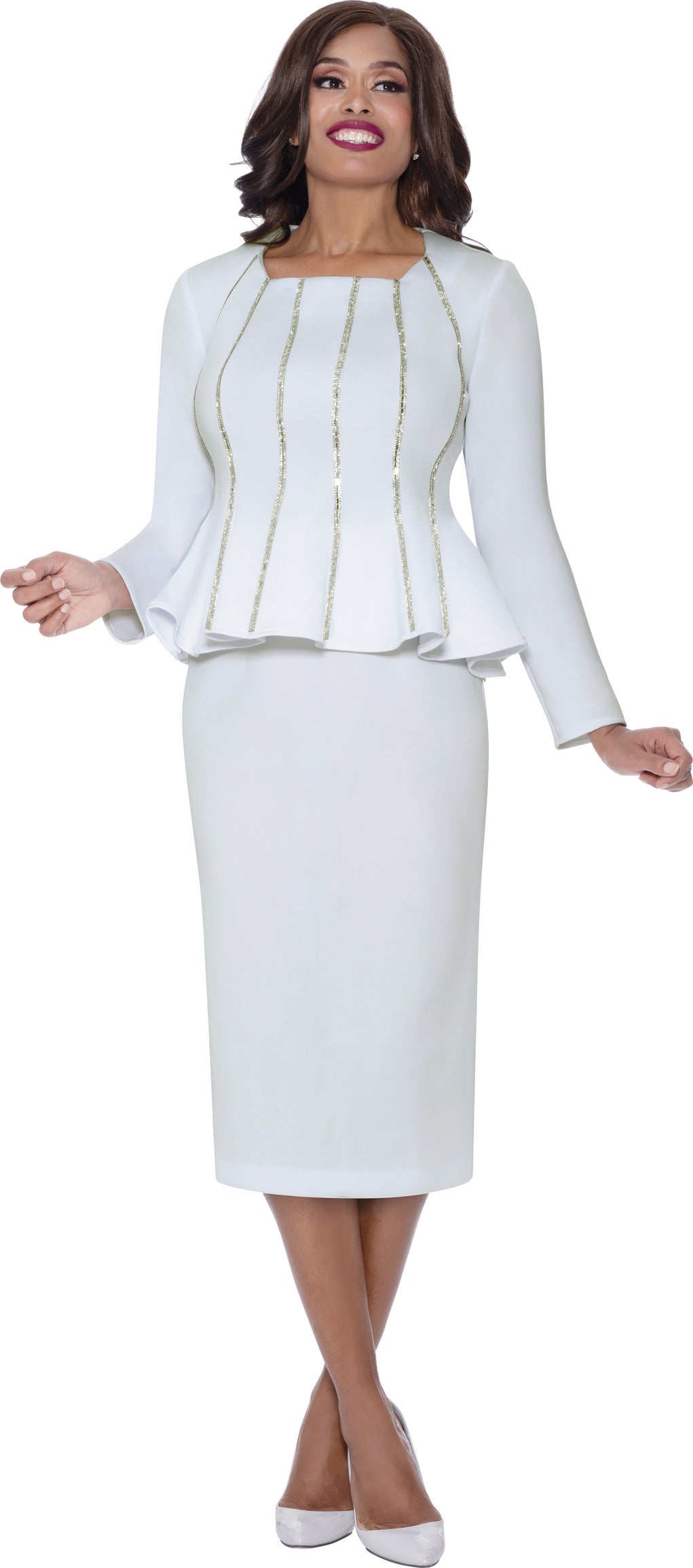 Stellar Looks 600292W Plus Size 2pc Crystal Piping Skirt Set