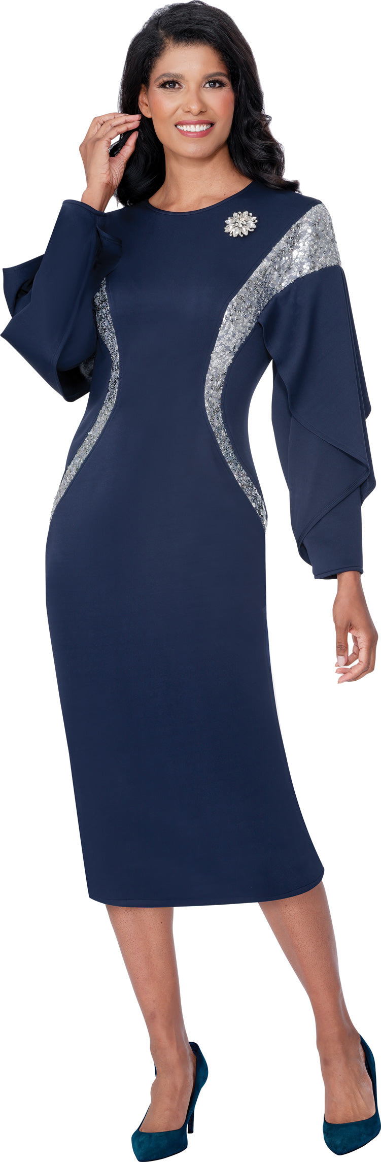 Stellar Looks 600771W Light Embellished Scuba Plus Size Dress