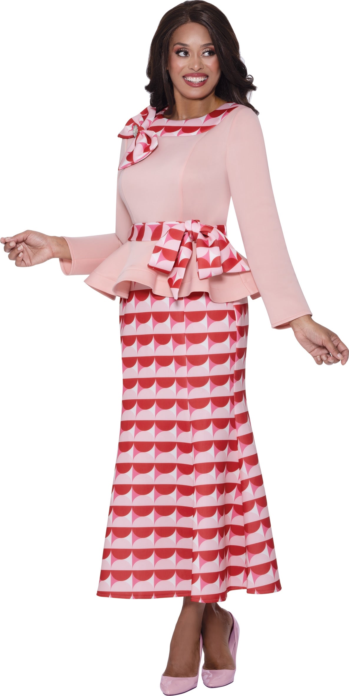 Stellar Looks 600532 Circle Print Skirt Set with Sash Belt