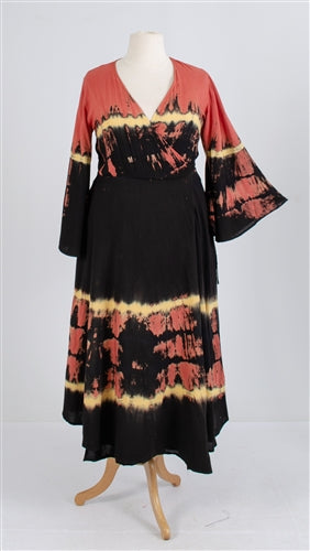 Step In Style AA18806 Ruffle Sleeve Tie-Dye Wrap Dress