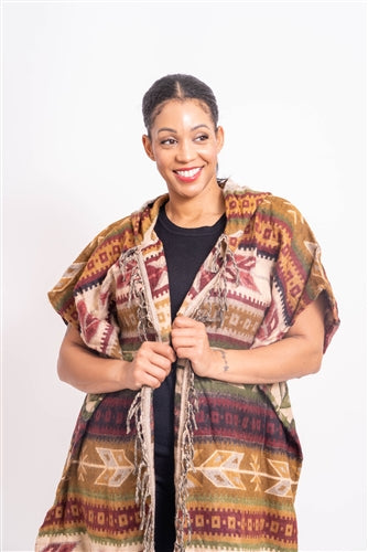 Step in Style AA22804 Long Open Aztec Hoodie