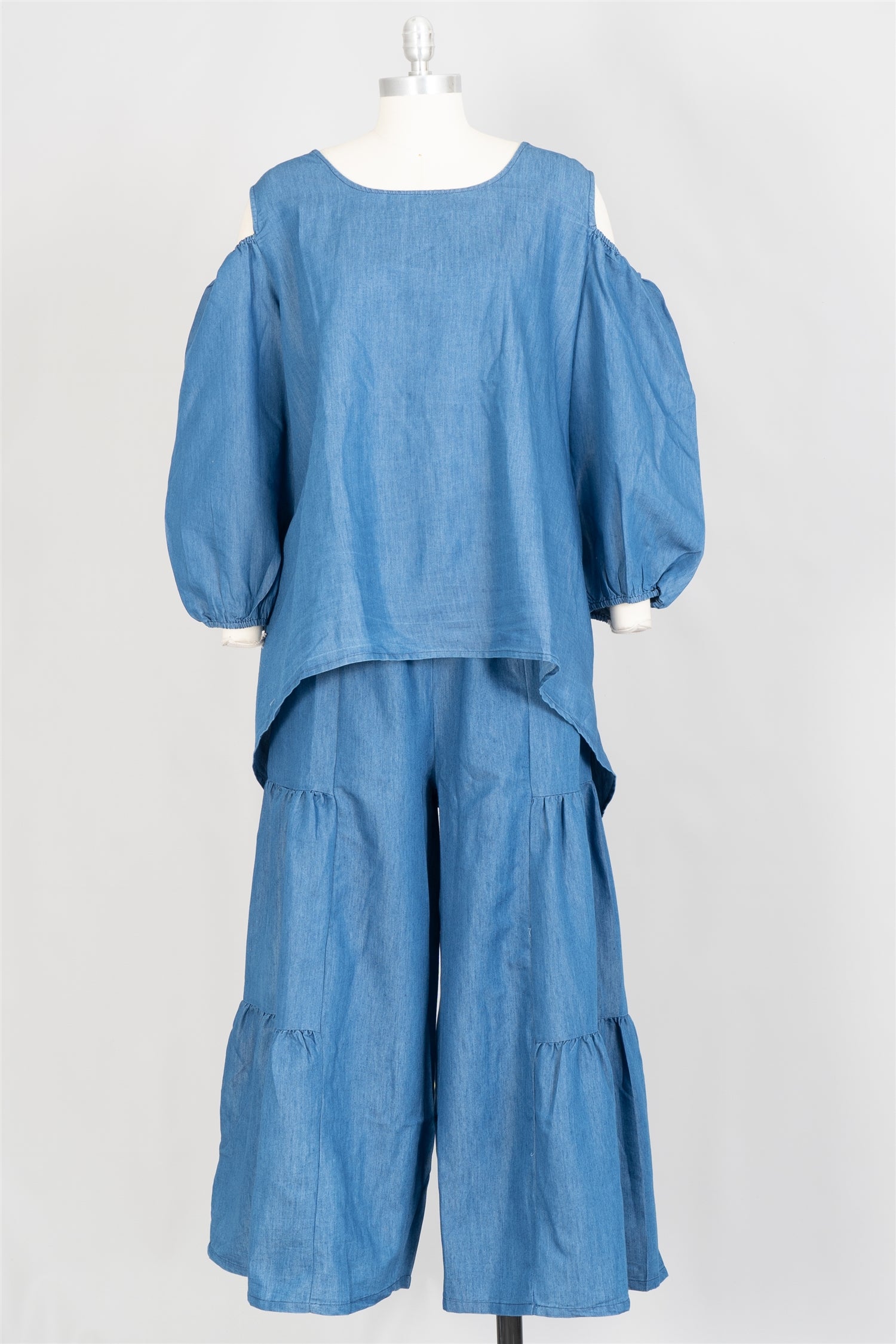 Step in Style AA23502 Denim 2pc Wide Leg Pant Set