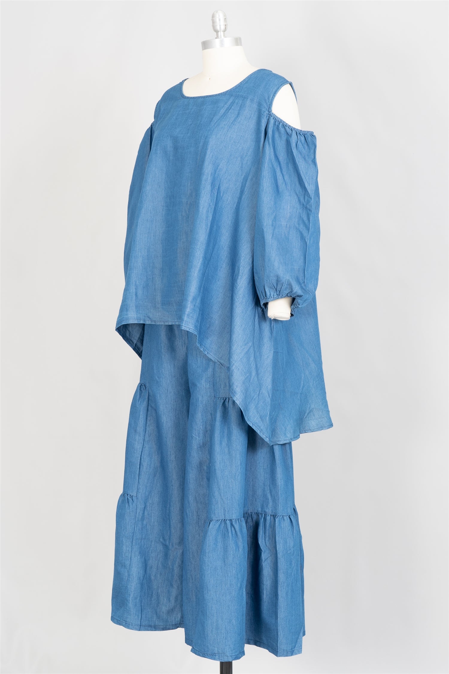 Step in Style AA23502 Denim 2pc Wide Leg Pant Set