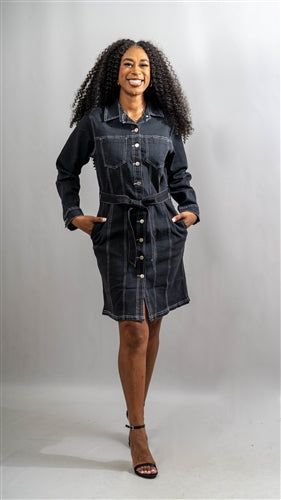 Step In Style PC4188X  Long Sleeve Denim Dress