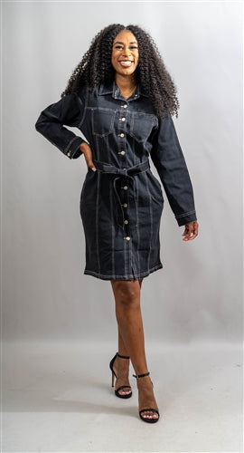 Step In Style PC4188X  Long Sleeve Denim Dress