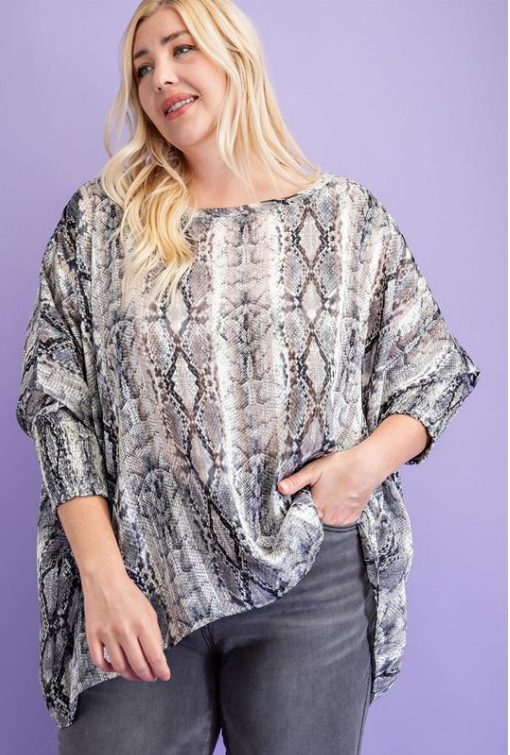 EESOME PTK7058 Snake Print Dolman Top