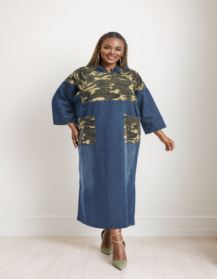 Kara Chic CHH24023 Camo Denim Dress