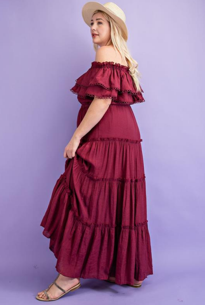 EESOME PDK4299 Off Shoulder Solid Maxi Dress