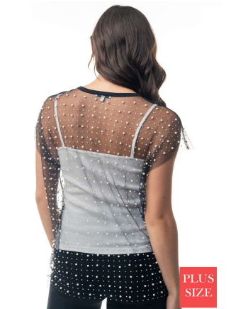 White Birch T24978P Mesh Pearl Top