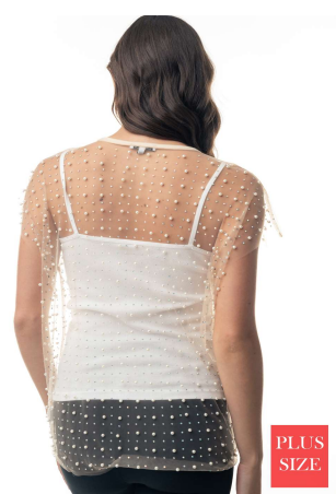 White Birch T24978P Mesh Pearl Top