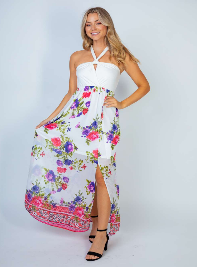 White Birch D90290XL Lace Trim Maxi Dress