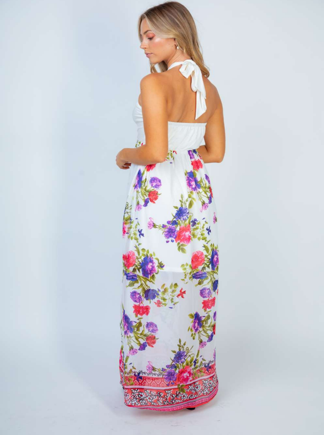 White Birch D90290XL Lace Trim Maxi Dress