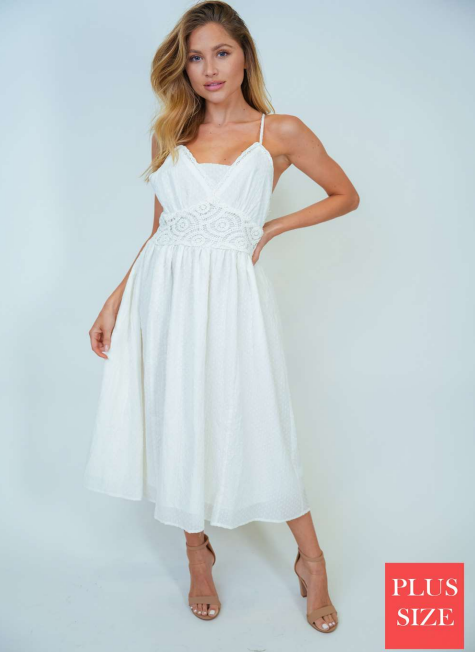 White Birch D90427XL Lace Midi Dress
