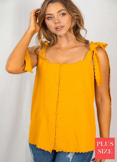 White Birch T23025P Scallop Button Plus Size Top