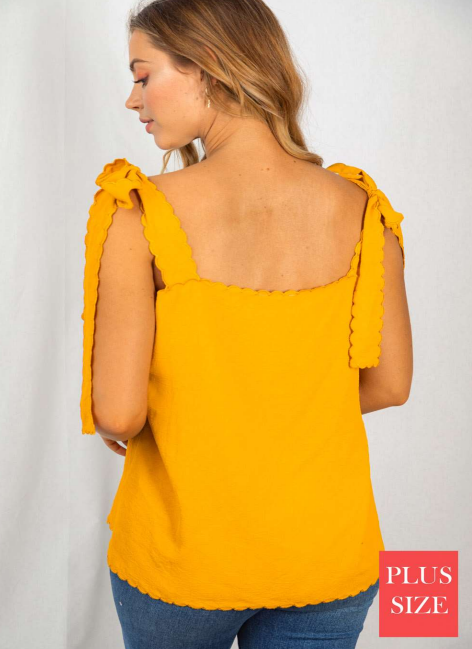 White Birch T23025P Scallop Button Plus Size Top
