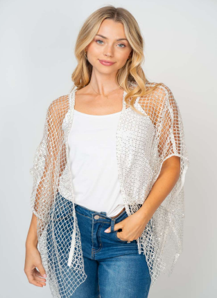 White Birch T24886XL Sequin Mesh Cover Up