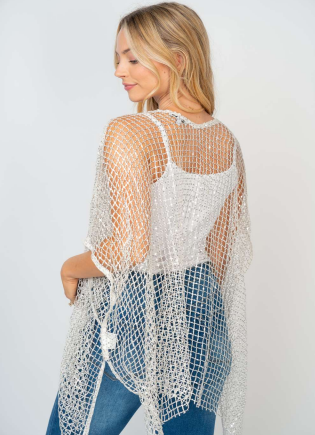White Birch T24886XL Sequin Mesh Cover Up