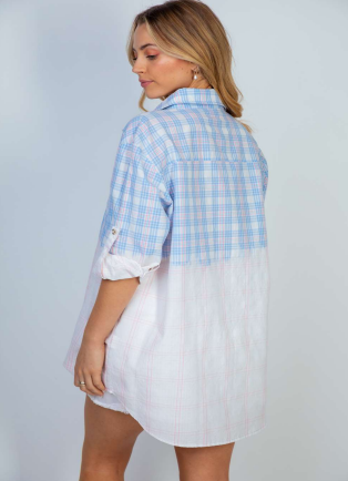 White Birch T24186XL Plaid Dip Dye Top
