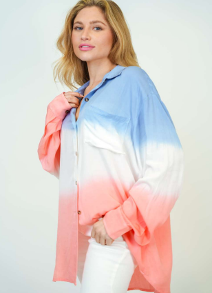 White Birch T24300P Color Block Button Down Plus Size Shirt
