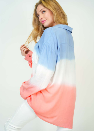 White Birch T24300P Color Block Button Down Plus Size Shirt