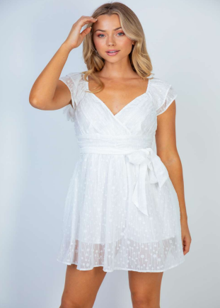 White Birch D90404P Ruffle Shoulder Mini Dress