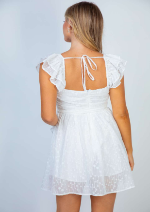 White Birch D90404P Ruffle Shoulder Mini Dress