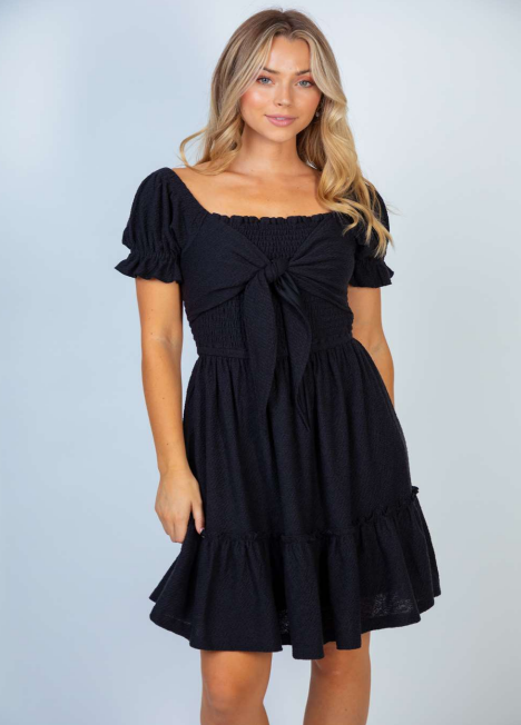 White Birch D90028XL Tie Front Short Dress