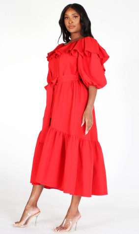 NUUTS EI1954X Off Shoulder Maxi Plus Size Dress W/ Belt