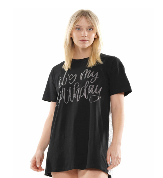 Why D220105 B-Day Sequin T Shirt Dress