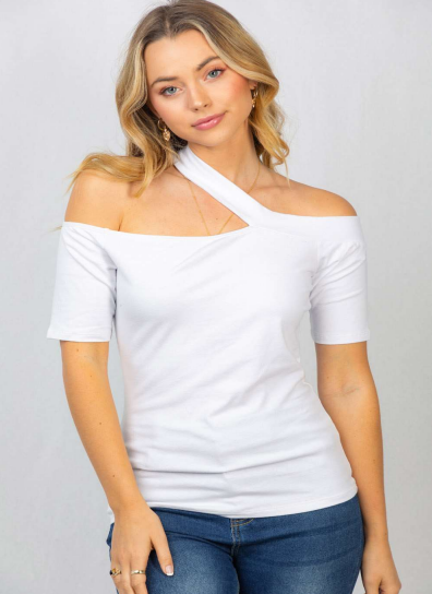 White Birch T3923XL One Shoulder Top