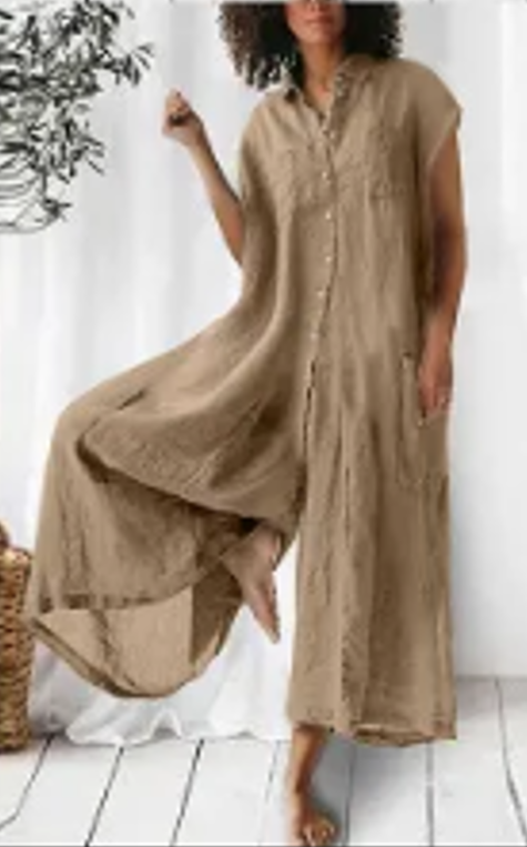 Dawl Face T103859422 Cap Sleeve Linen Look Jumpsuit