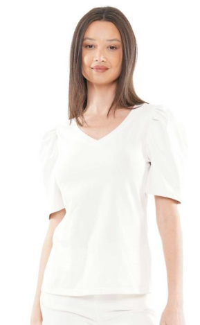 Why T220303 Puff Sleeve Faux Leather Top