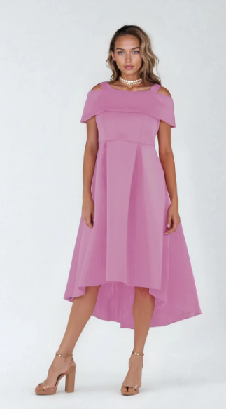 For Her 8731 Off-The-Shoulder High-Low Hem Dress