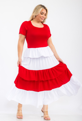 Karen T 9502 Tiered Colorblock Maxi Dress