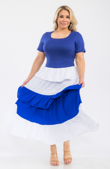 Karen T 9502 Tiered Colorblock Maxi Dress