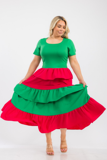 Karen T 9502 Tiered Colorblock Maxi Dress