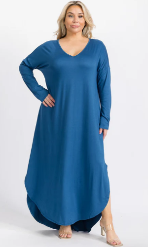 Mitto Shop D1200PL Hilo Knit Vneck Maxi Dress
