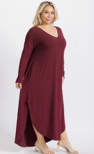 Mitto Shop D1200PL Hilo Knit Vneck Maxi Dress