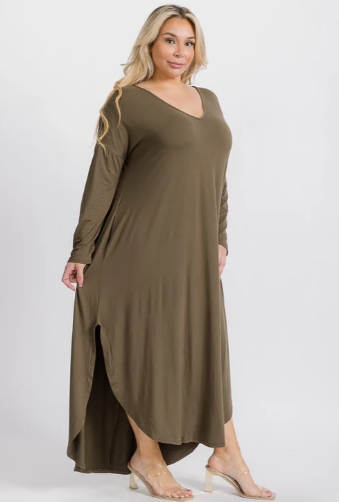 Mitto Shop D1200PL Hilo Knit Vneck Maxi Dress