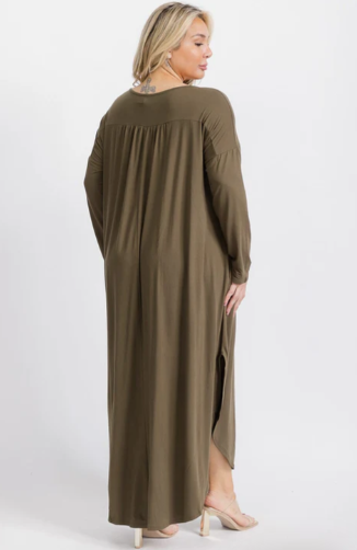 Mitto Shop D1200PL Hilo Knit Vneck Maxi Dress